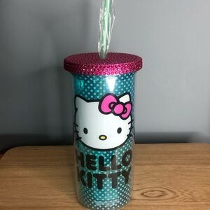 NWT Hello Kitty Teal Tumbler with Pink Sequin Lid and Straw